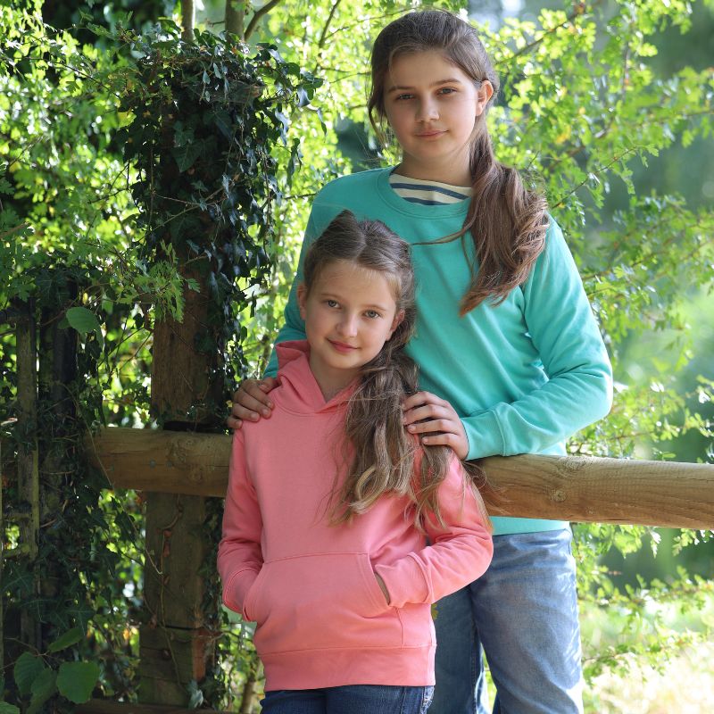 Honestly Frank - fiesta orange and pool blue sweatshirts being worn