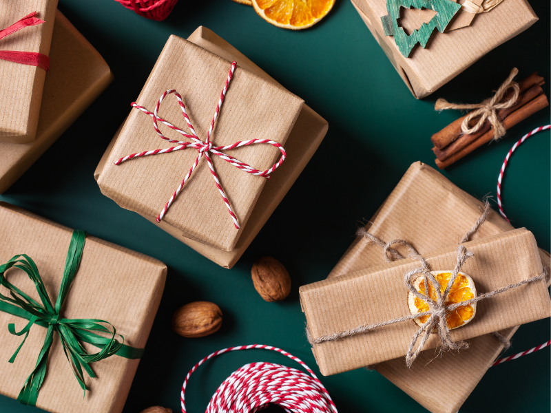 Christmas markets background showing parcels